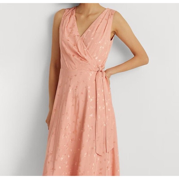 Lauren Ralph Lauren Floral Sleeveless Jacquard Dress In Rose Size 14 $235 Flowy - Picture 1 of 7